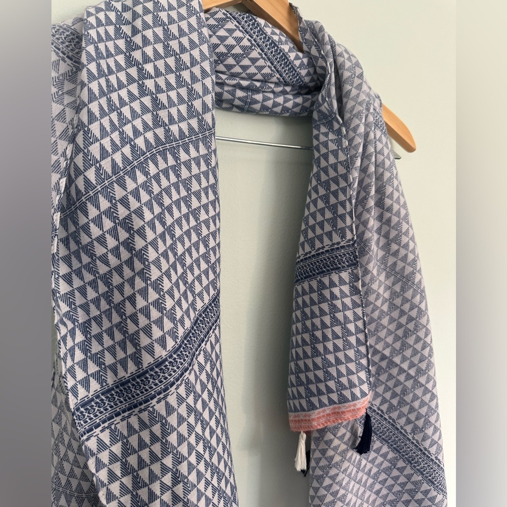 Geometric Patterned Blue and Pink Scarf